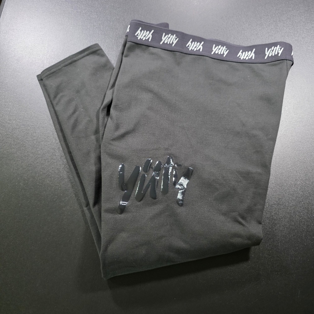 Yitty by Lizzo Womens Black High Waisted Logo Waistband Leggings Size L *